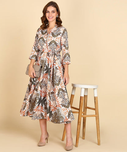 Tropical Printed Flared Dress - Znxclothing