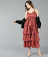 Znx Women White Dot Printed Pink Tiered Dress - Znxclothing