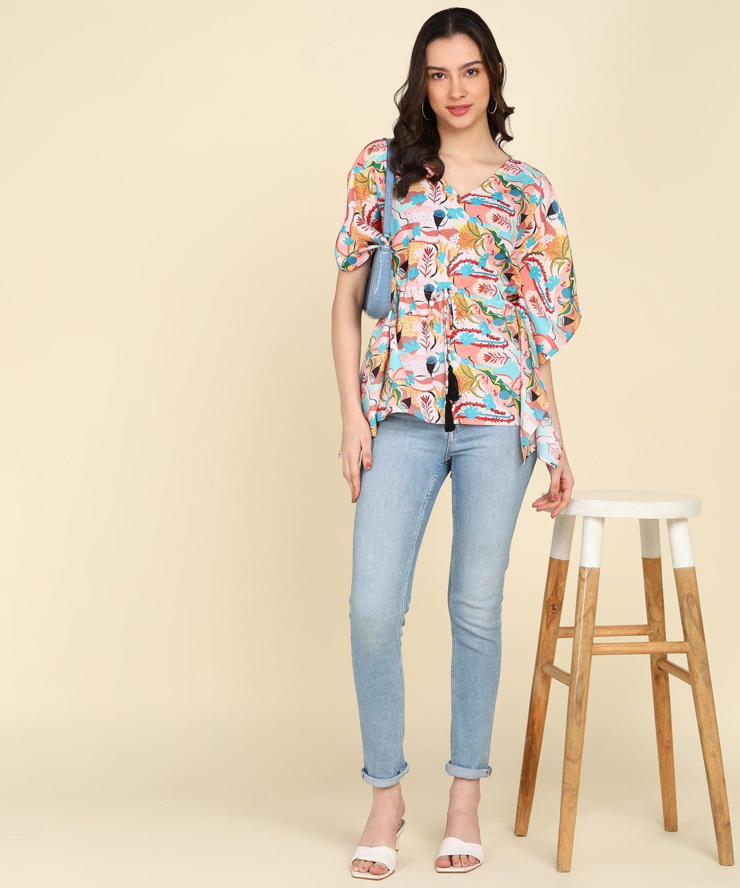 Floral Printed Misty Rose Color Kaftan Top - Znxclothing