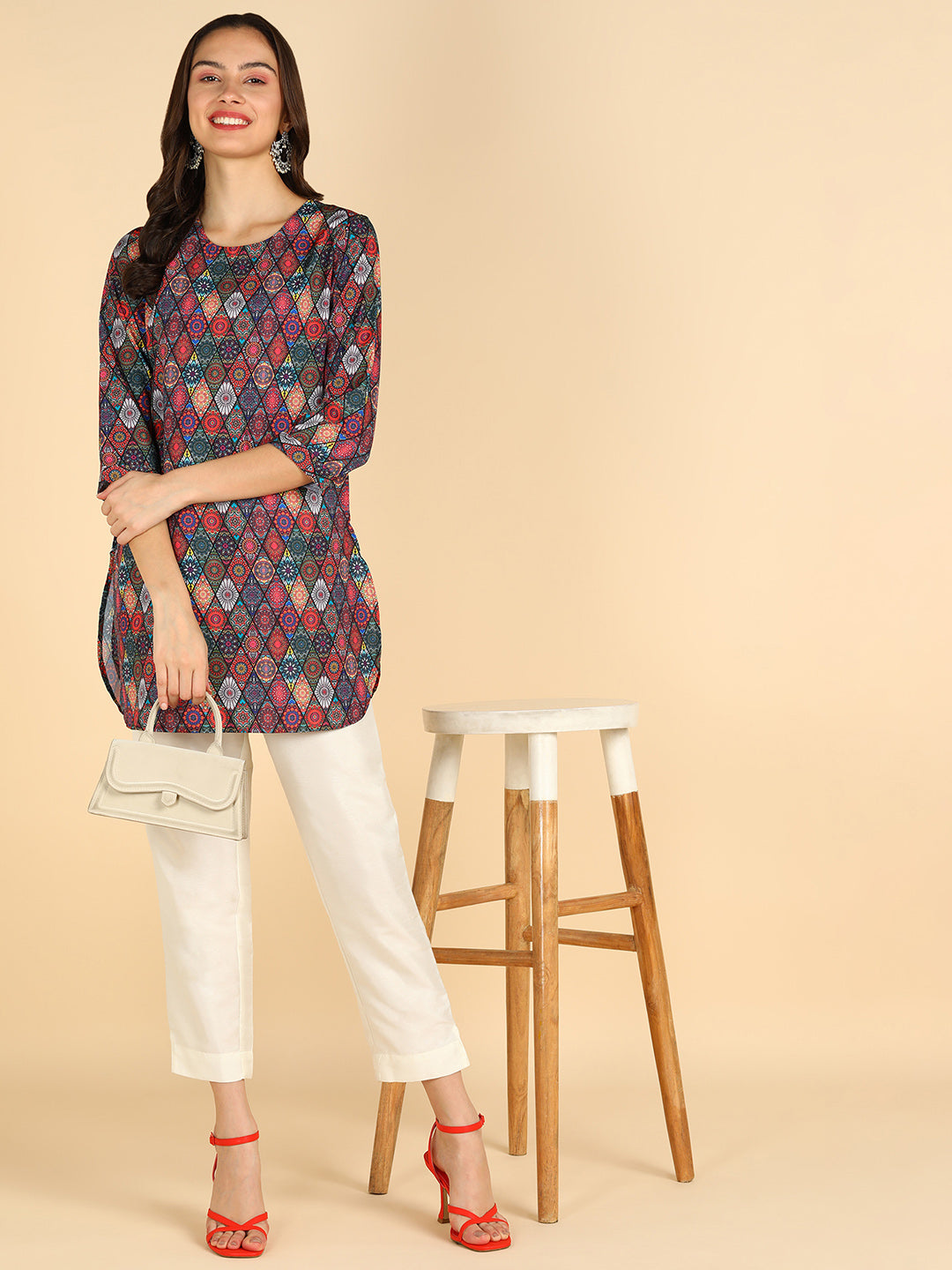 Multi Color Floral Printed Straight Kurti