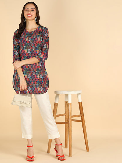 Multi Color Floral Printed Straight Kurti