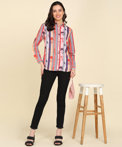 Multicolor Strip &amp; Floral Printed Shirt - Znxclothing