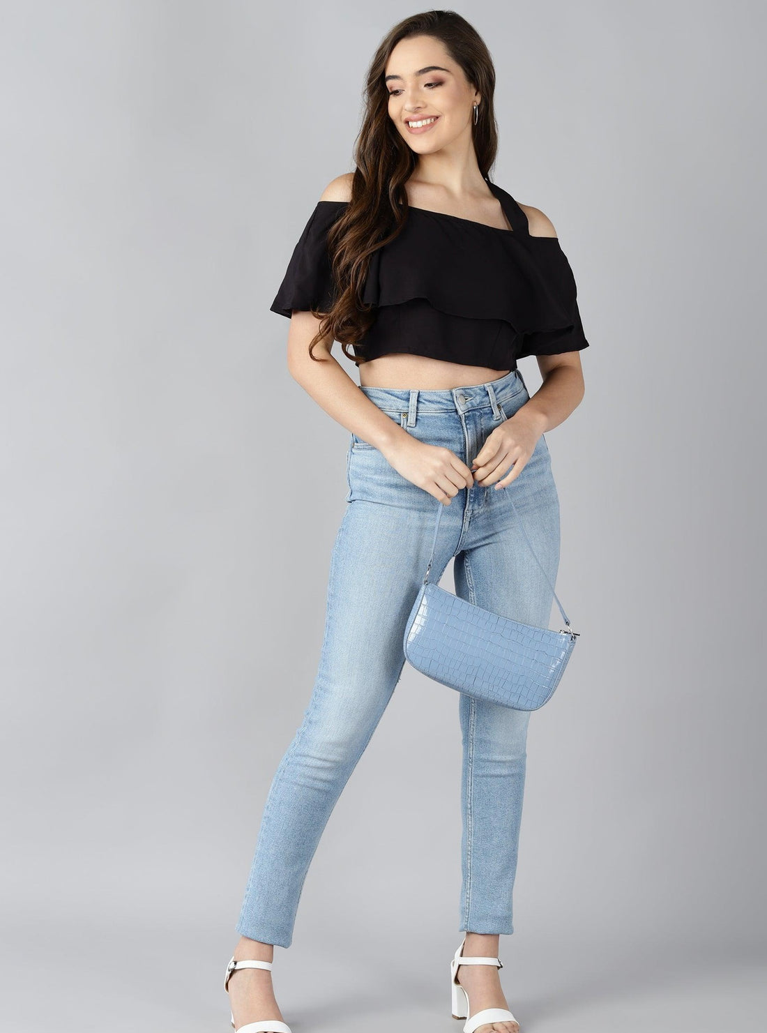 Women Shoulder Straps Black Solid Top - Znxclothing