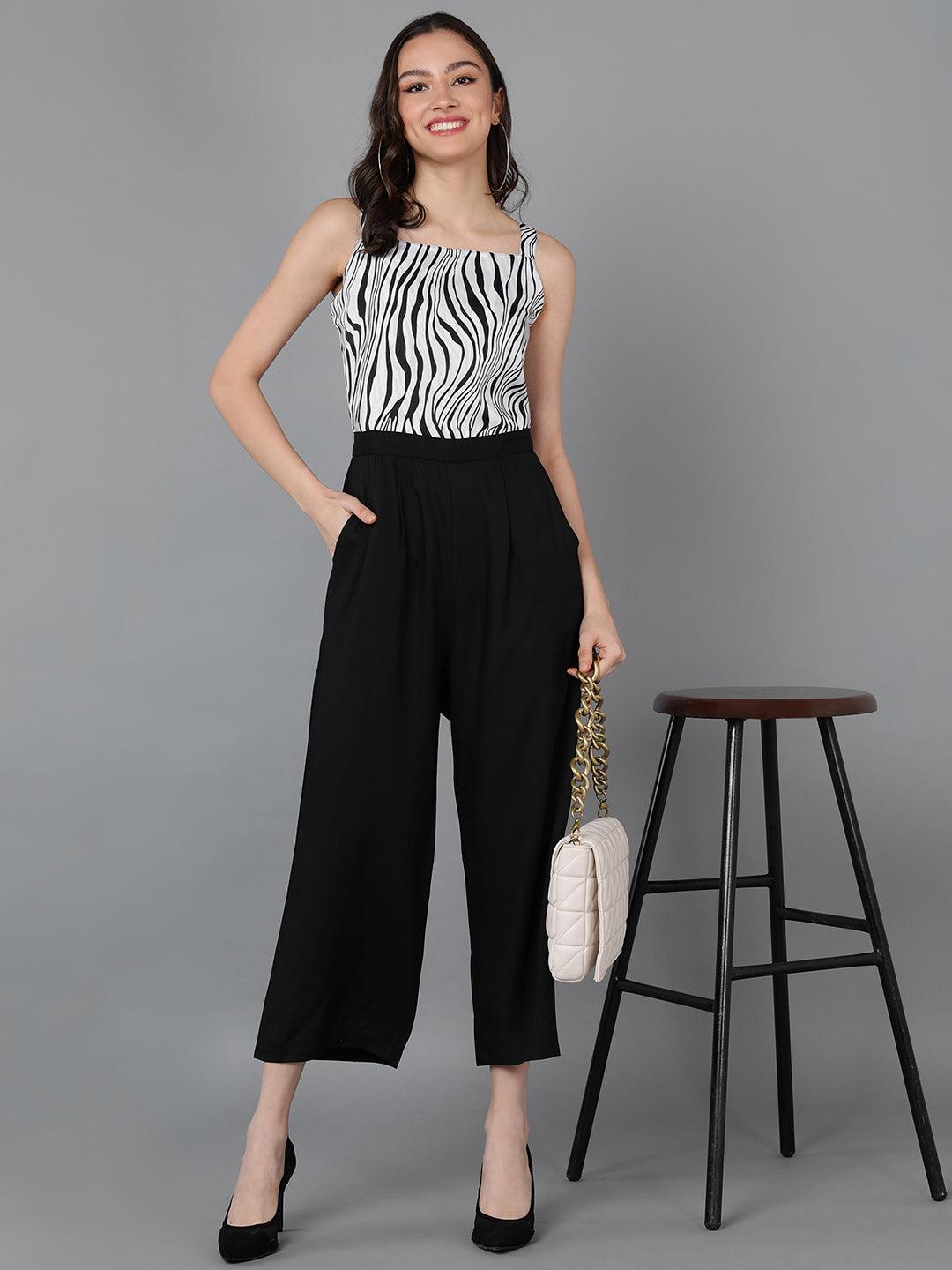 Zebra Printed Sleeveless Jumpsuit - Znxclothing