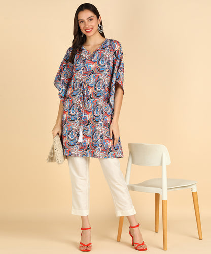 Multicolor Ethnic Motifs Printed Kaftan With Tassel Detials