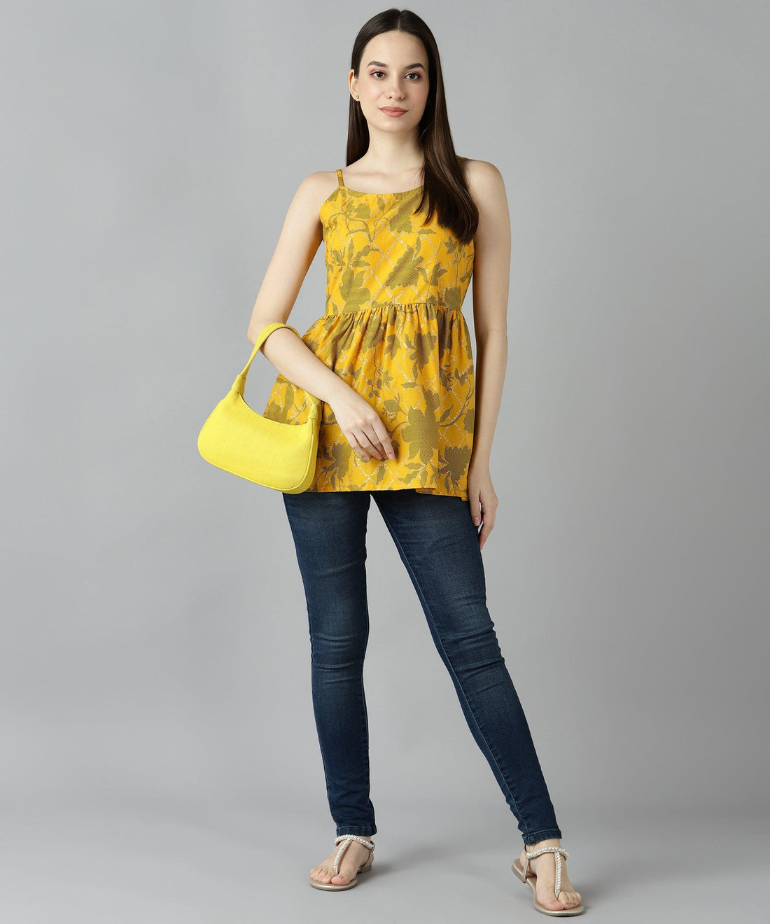 Znx Women Yellow Gold Printed Top - Znxclothing