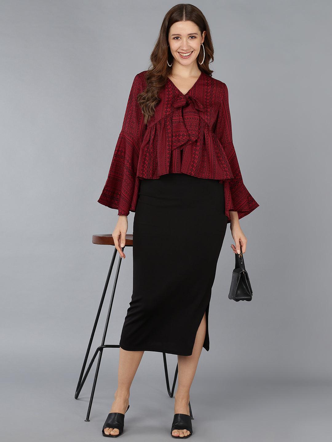 Maroon Printed Top - Znxclothing