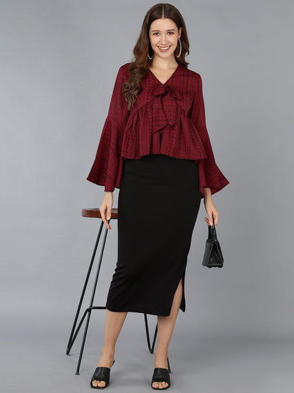 Maroon Printed Top - Znxclothing