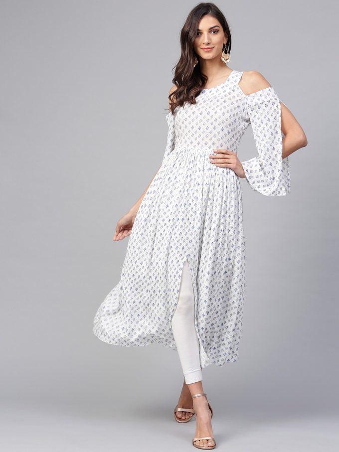 PRINTED COLD-SHOULDER ASSORTED KURTA - Znxclothing