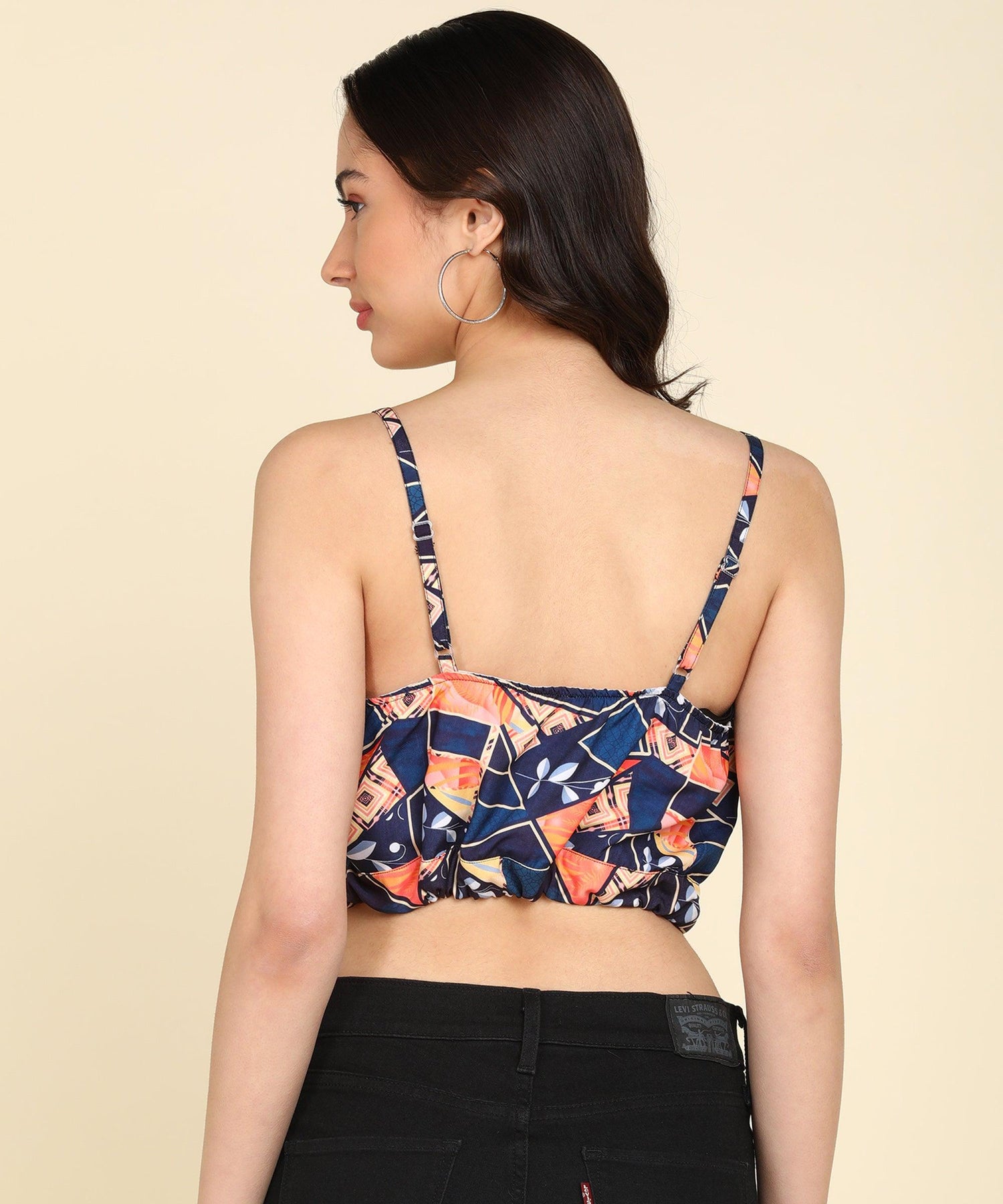 Orange &amp; Blue Printed Crop Top - Znxclothing