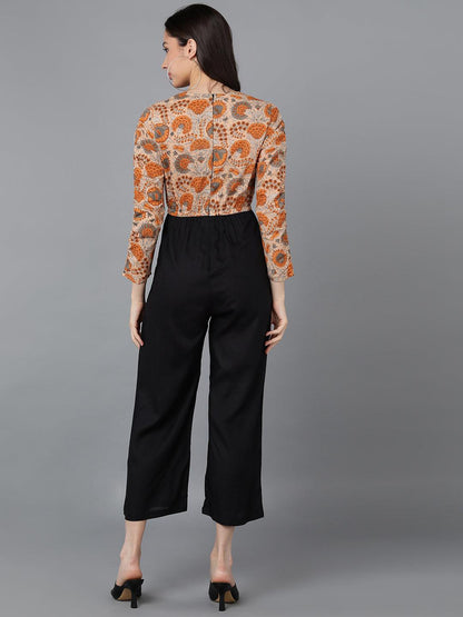 Yellow Printed Jumpsuit With Smocked Sleeve - Znxclothing