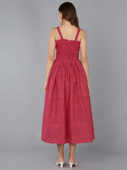 Smocked Pink Bhandhani Dress - Znxclothing