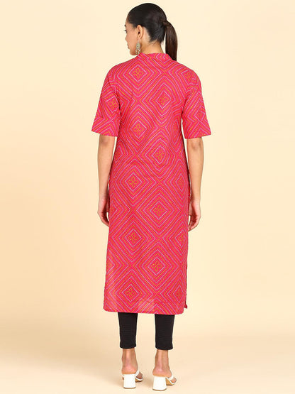 Pink Bandhani Printed Princess Cut Straight Kurta - Znxclothing