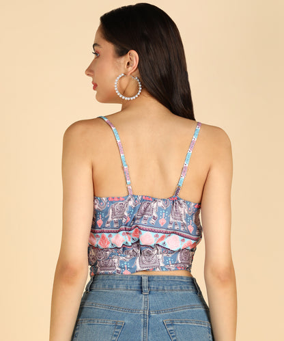 Ethnic Printed Grey Color Sleeveless Crop Top