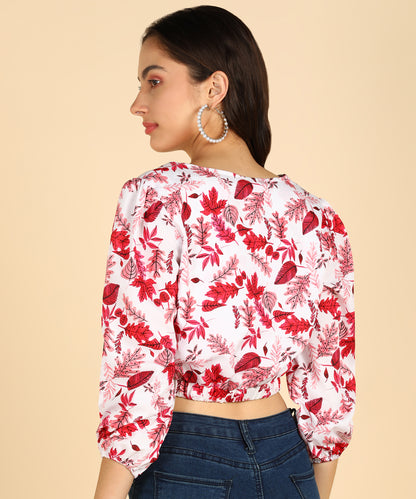 White &amp; Pink Color Front Knot Stylish Crop Top