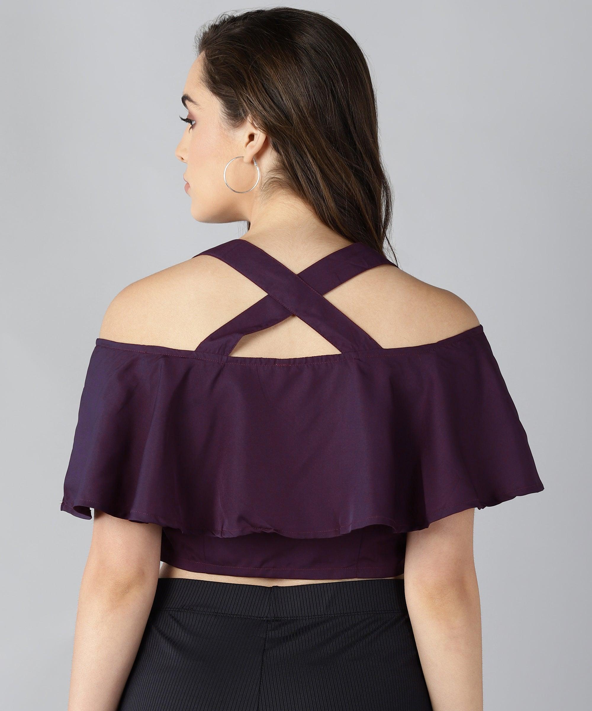 Women Shoulder Straps Maroon Solid Top - Znxclothing