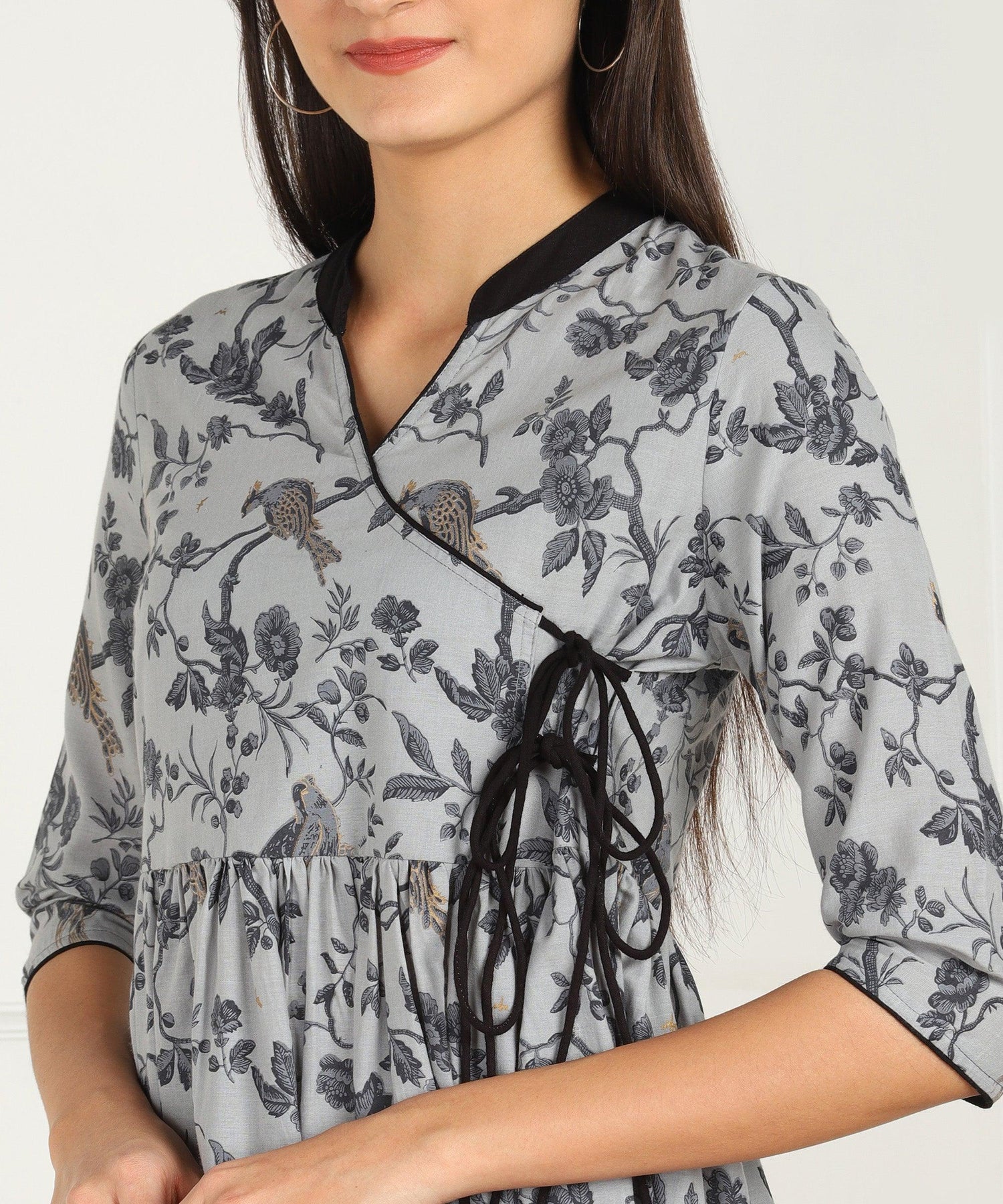 Znx Grey Black Printed Flared Dress - Znxclothing
