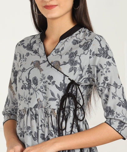 Znx Grey Black Printed Flared Dress - Znxclothing