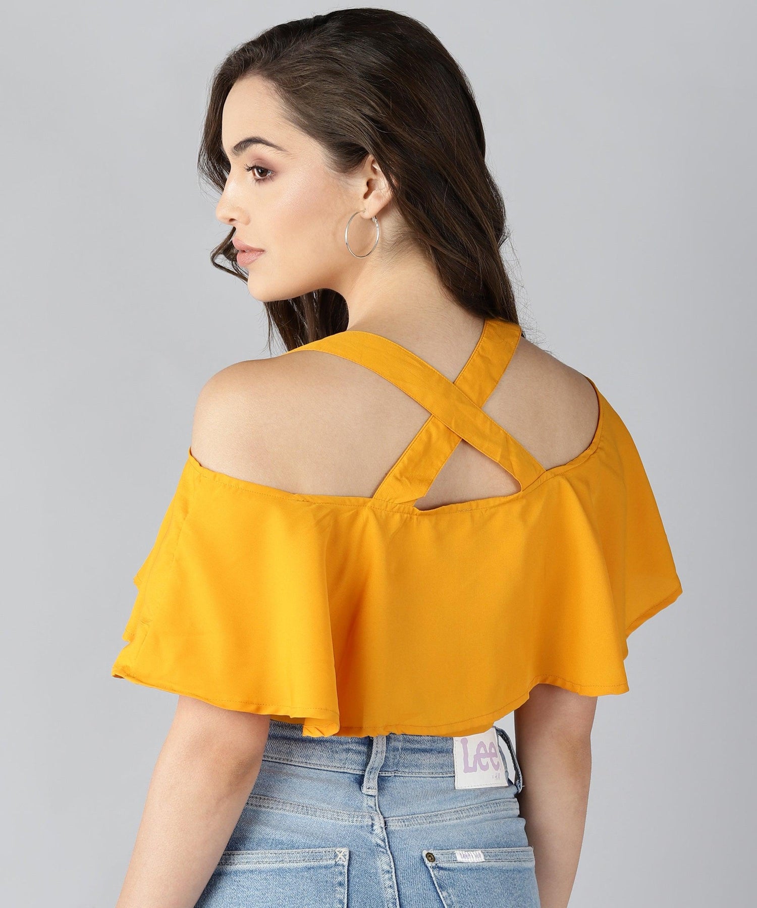Women Shoulder Straps Yellow Solid Top - Znxclothing