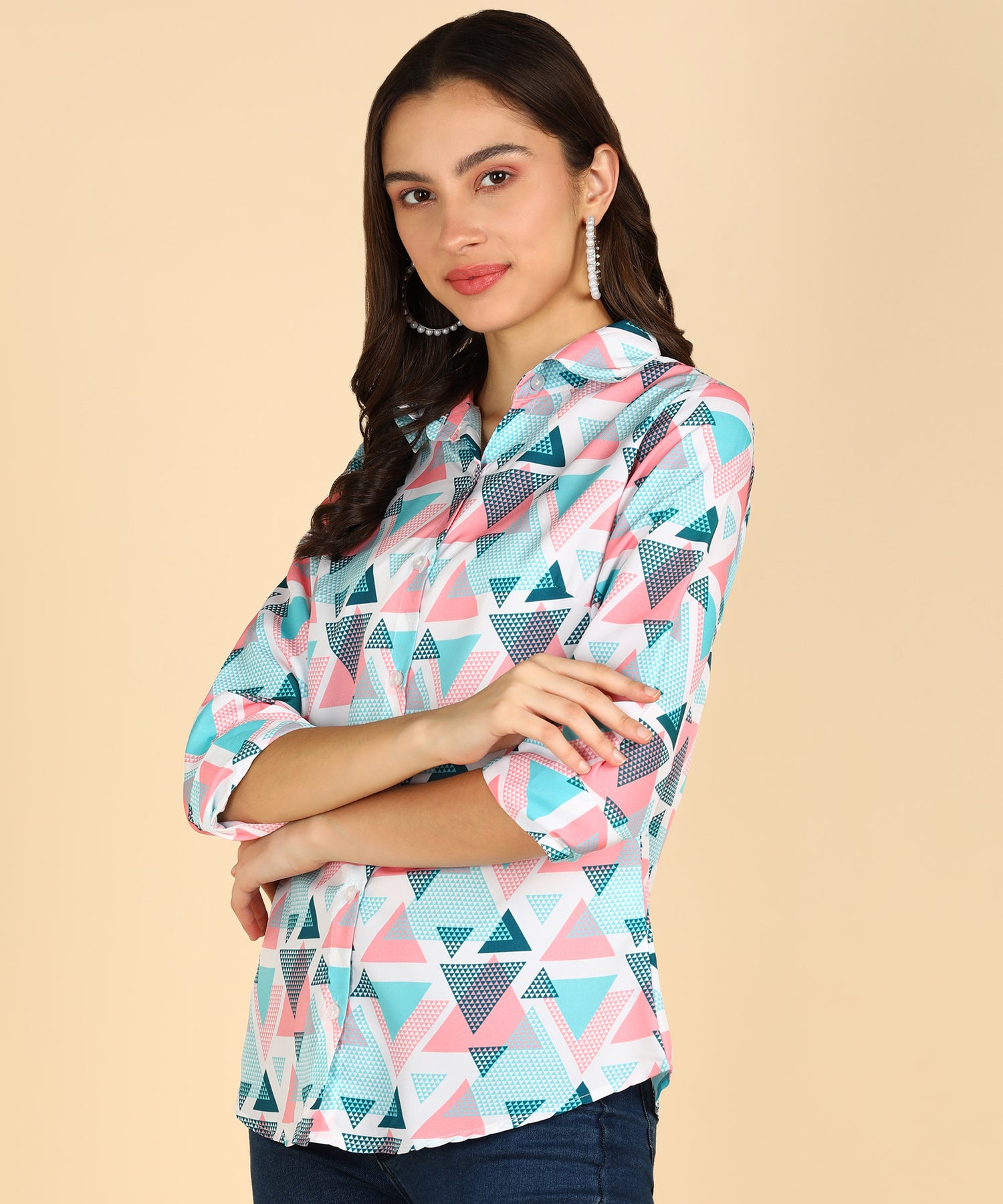 Geomatric Printed White Color Shirt