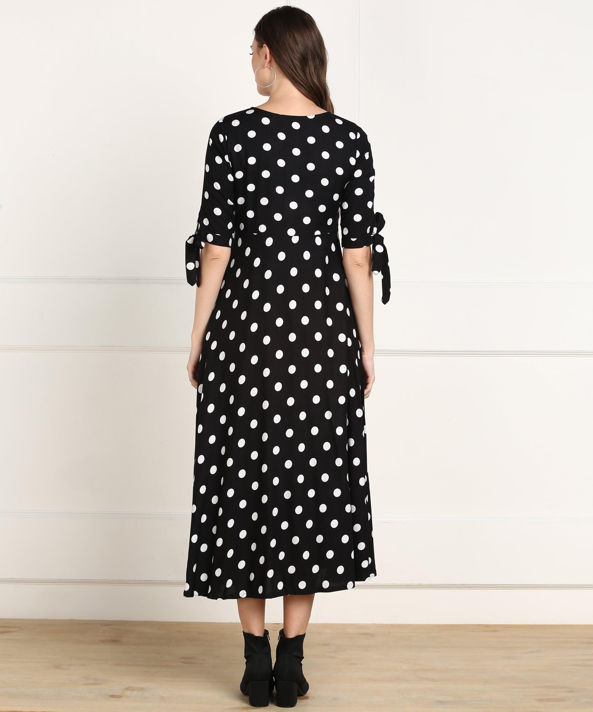 Znx Women Black Polka Dot Printed Dress - Znxclothing