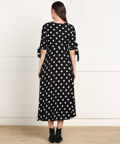 Znx Women Black Polka Dot Printed Dress - Znxclothing