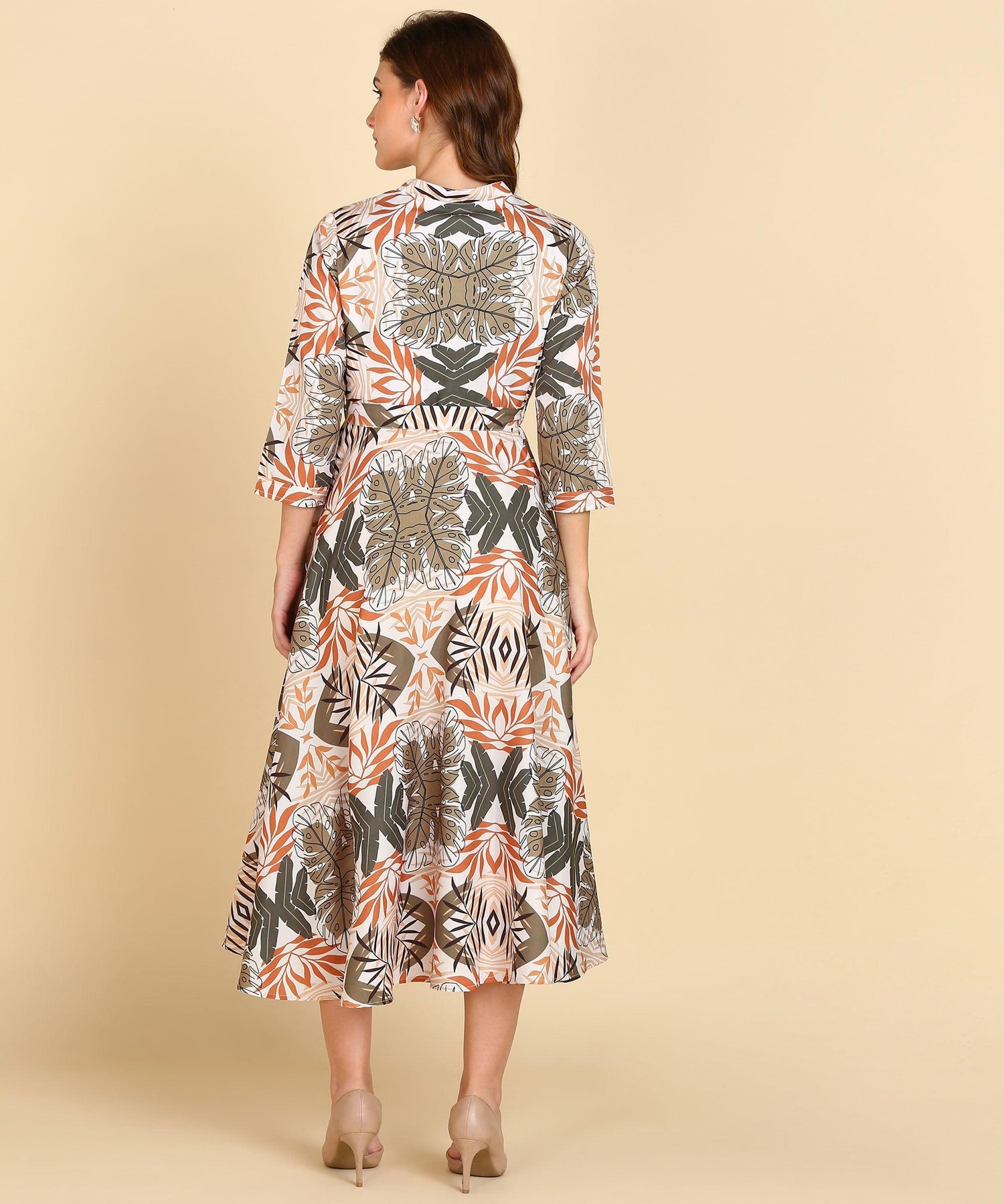 Tropical Printed Flared Dress - Znxclothing