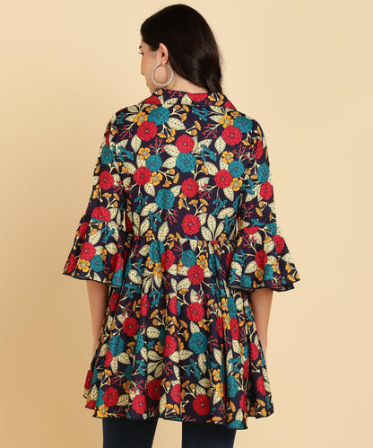 Multicolor Floral Printed Long Top - Znxclothing