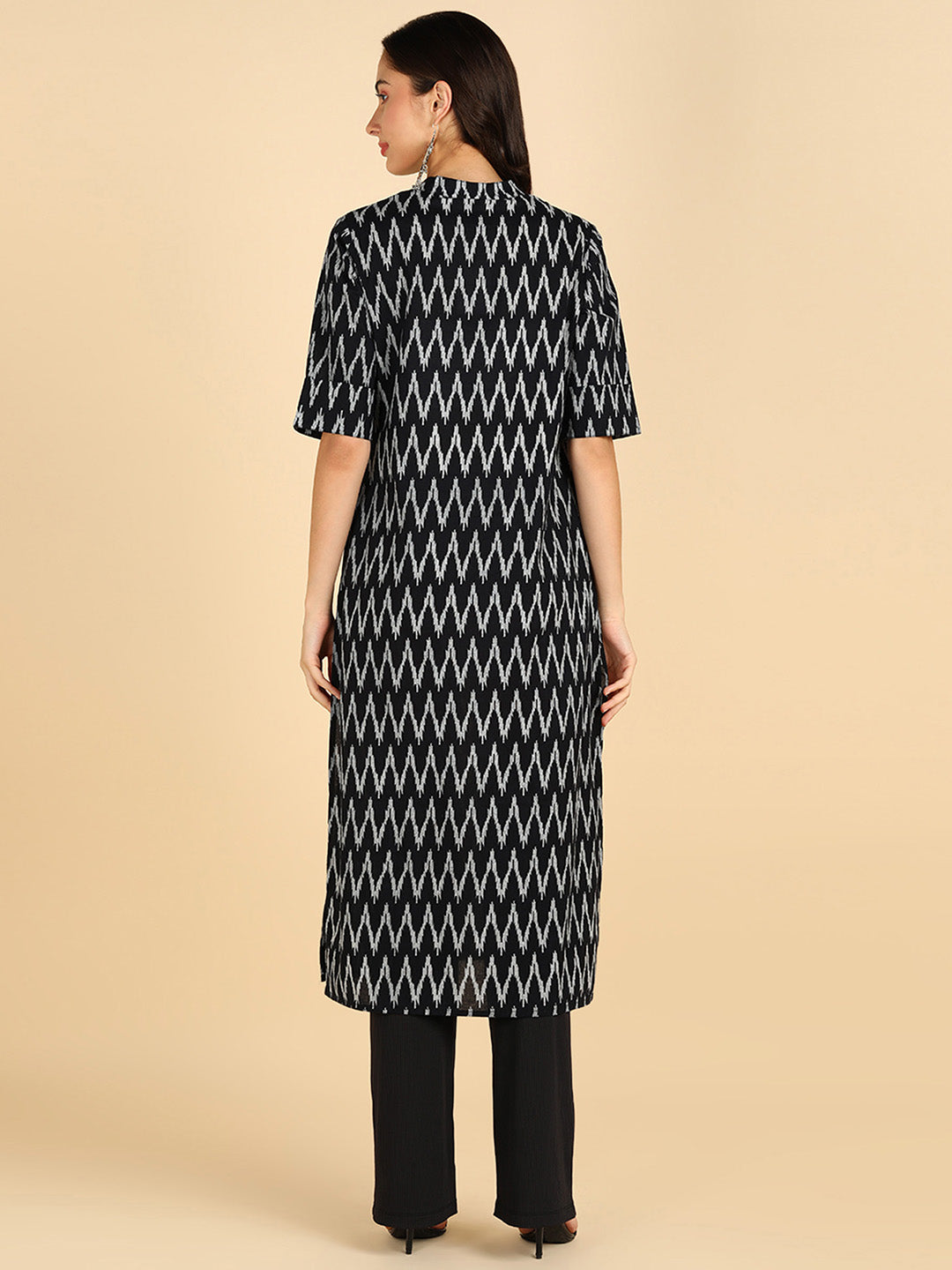 Zig-Zag Printed Black Princes Cut Kurta