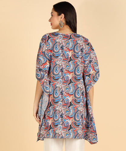 Multicolor Ethnic Motifs Printed Kaftan With Tassel Detials