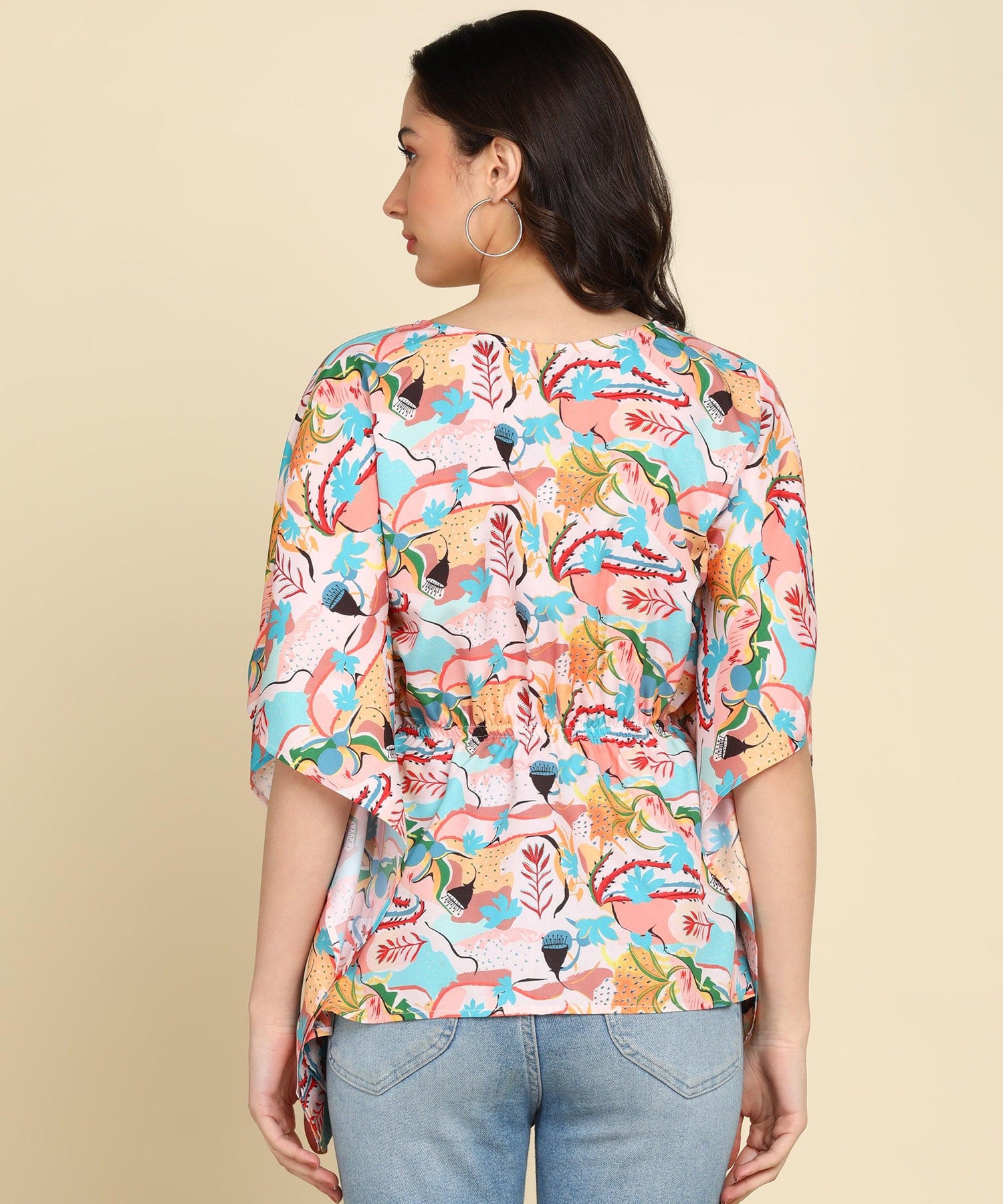 Floral Printed Misty Rose Color Kaftan Top - Znxclothing