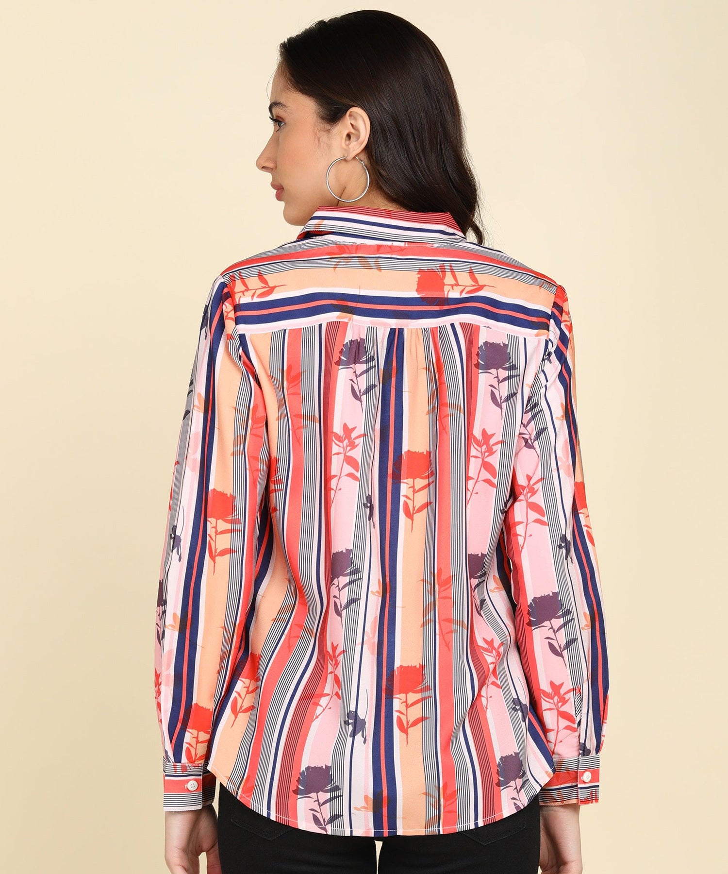 Multicolor Strip &amp; Floral Printed Shirt - Znxclothing
