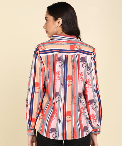 Multicolor Strip &amp; Floral Printed Shirt - Znxclothing
