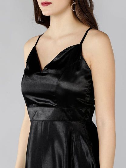 Znx Women Black Satin Designer Long Dress - Znxclothing