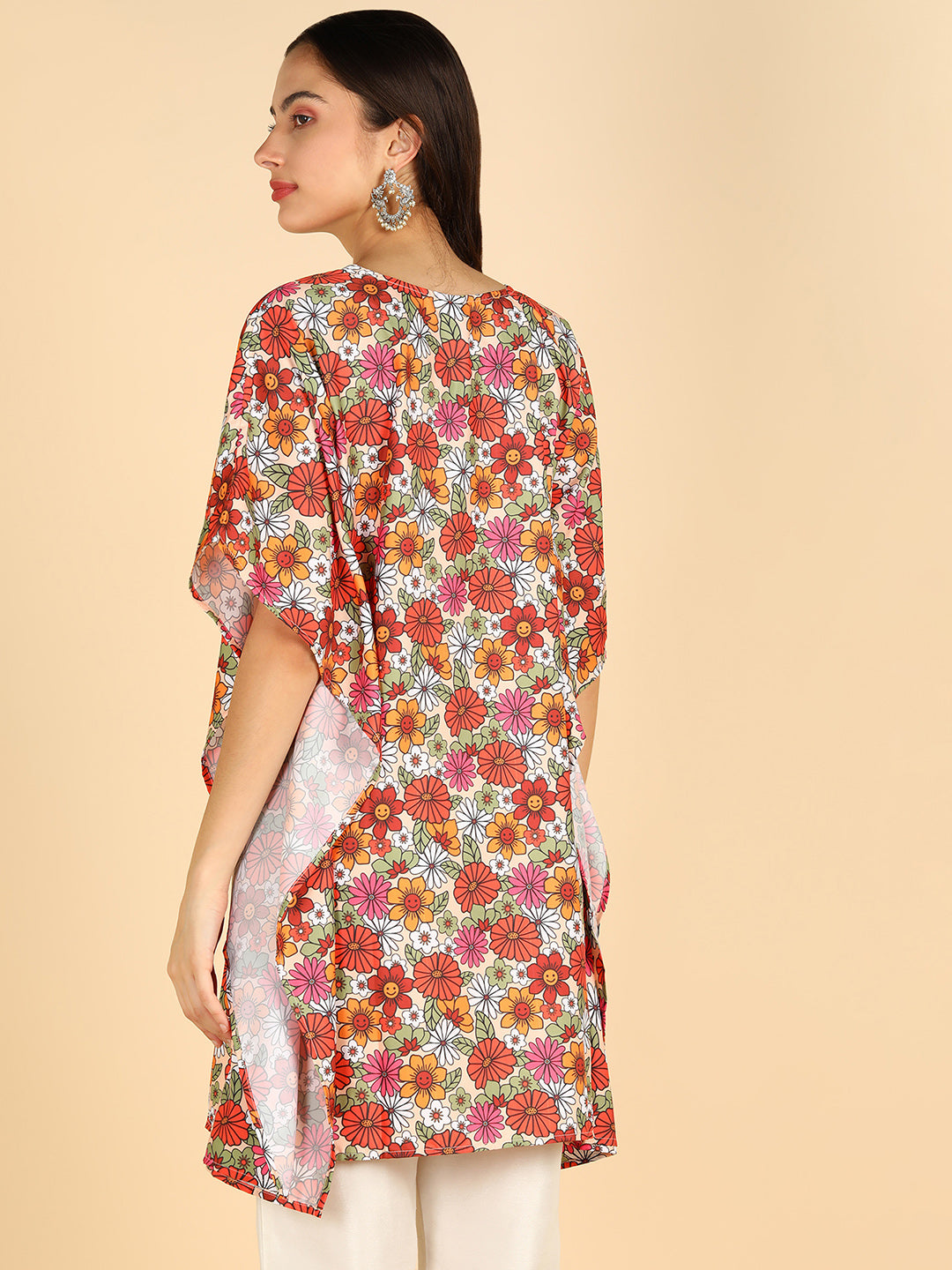 Multi Color Printed Kaftan Kurta With Tassel Details