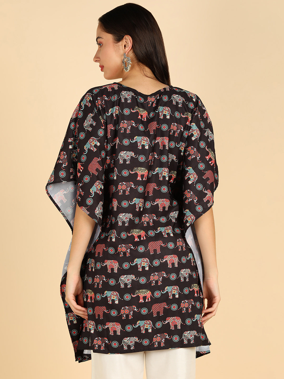 Ethnic Motifs Printed Black Kaftan With Tassel Details