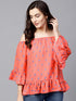 Orange Printed Bardot Top - Znxclothing