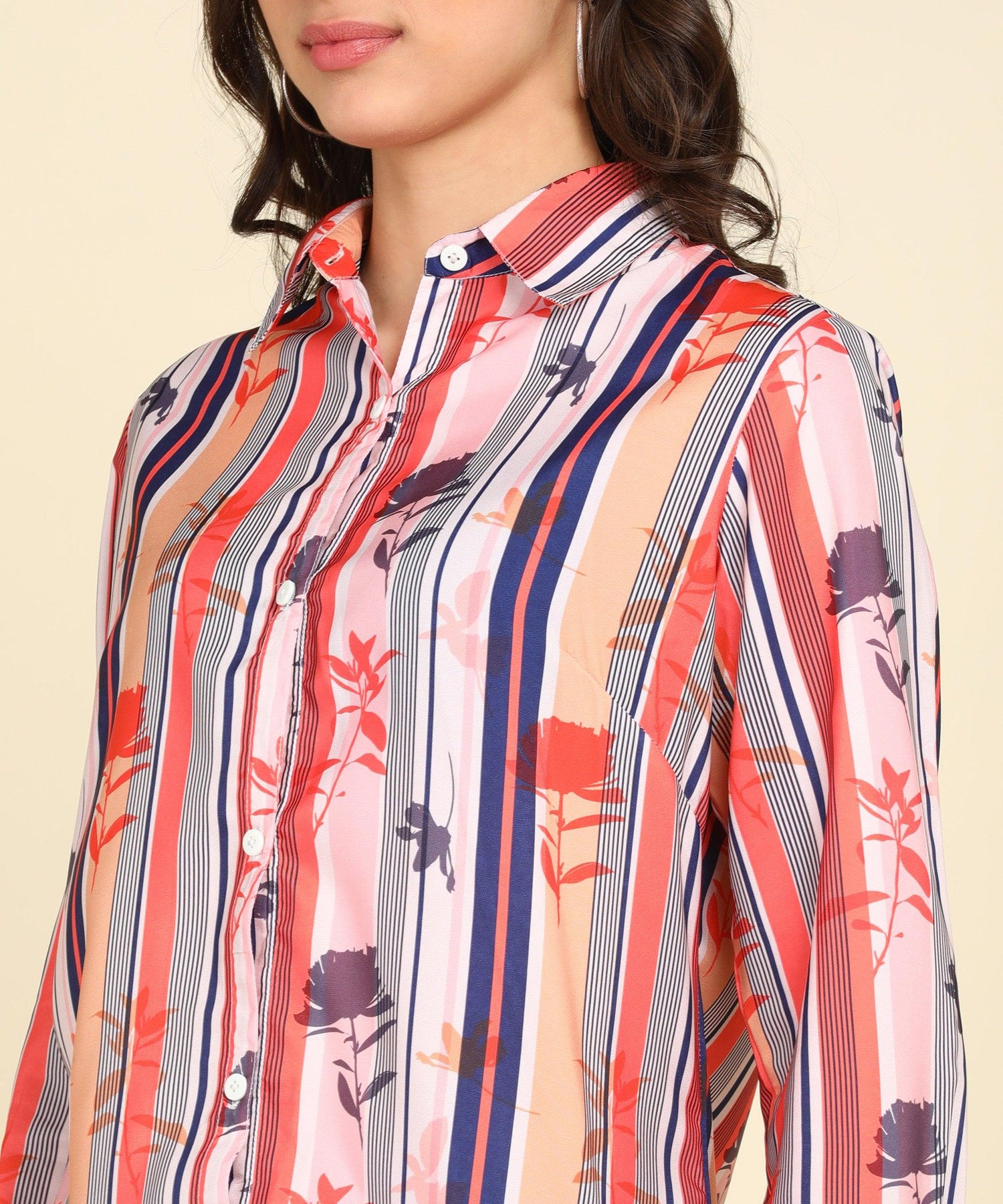 Multicolor Strip &amp; Floral Printed Shirt - Znxclothing