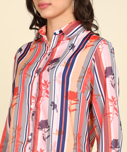 Multicolor Strip &amp; Floral Printed Shirt - Znxclothing