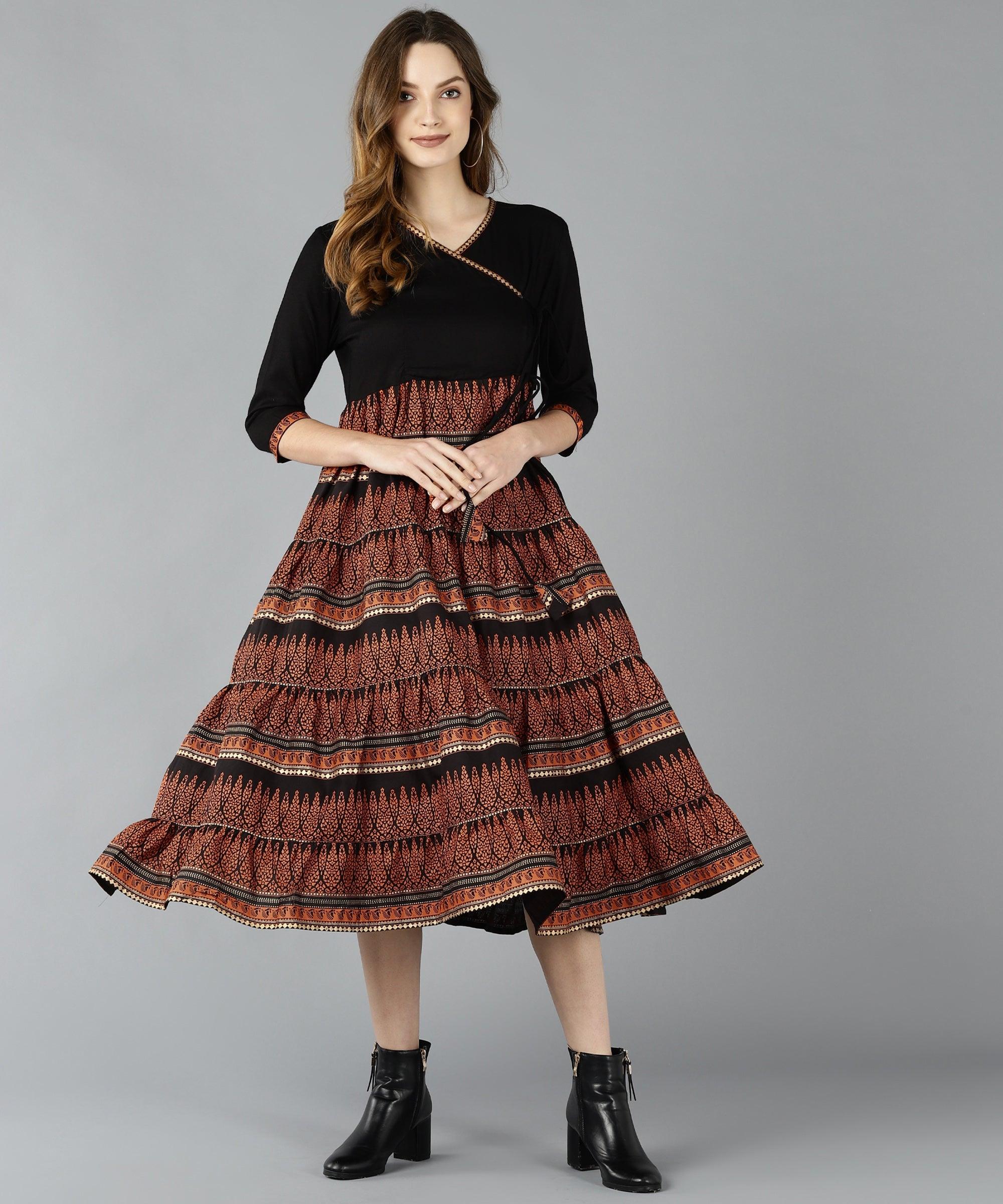 Znx Women Black Geomectrical Printed Anarkali Kurta - Znxclothing