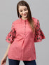 Pink Floral Printed Tunic With Ruffle Sleeve - Znxclothing