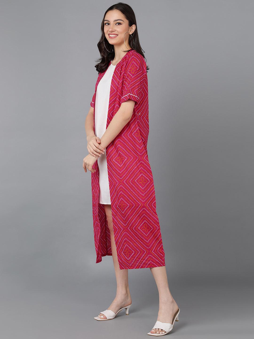 Solid White Dress With Bhandhani Printed Jacket - Znxclothing