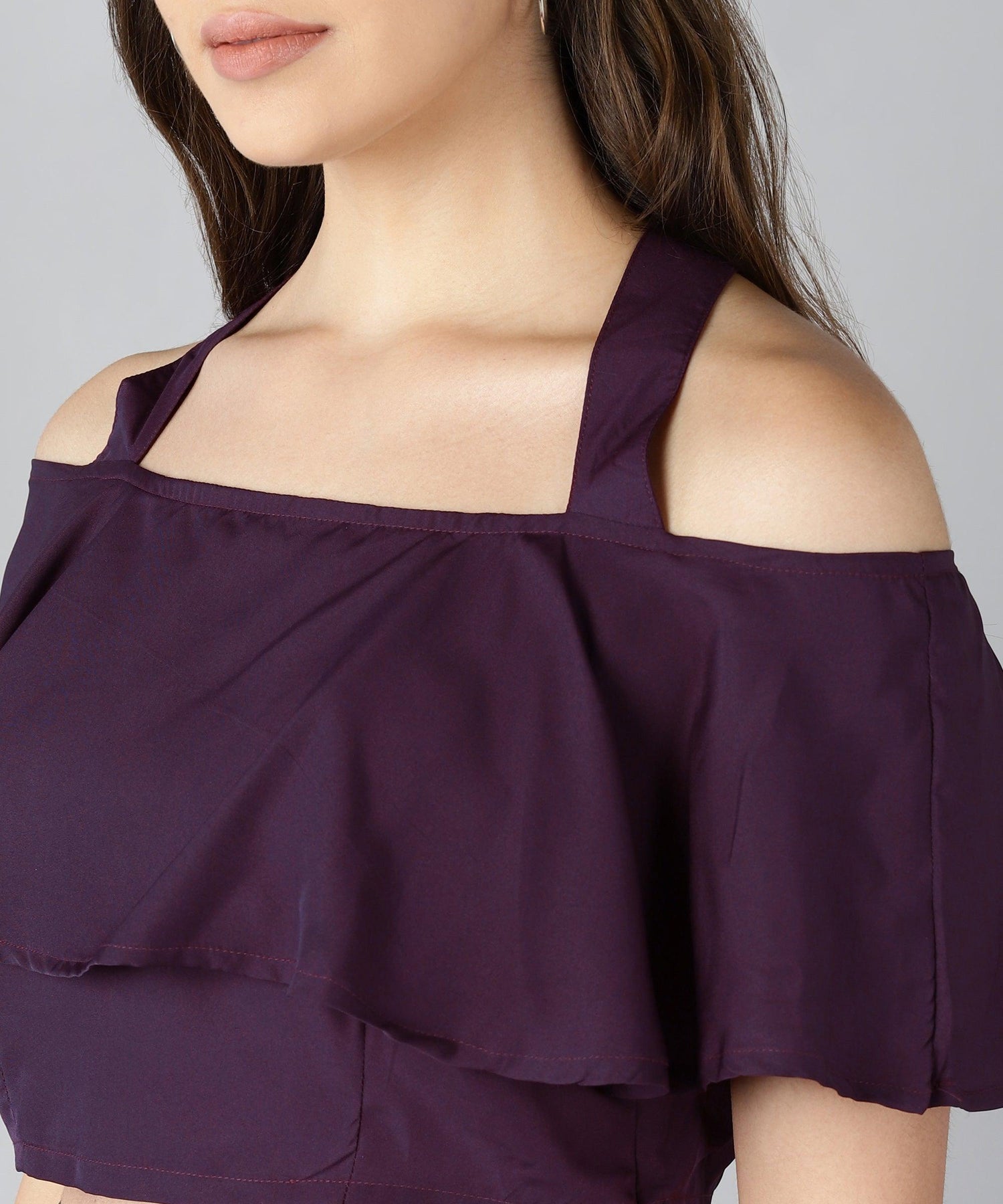 Women Shoulder Straps Maroon Solid Top - Znxclothing