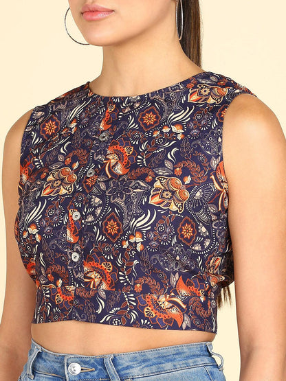 Floral Printed Back Tie-up Crop Top - Znxclothing