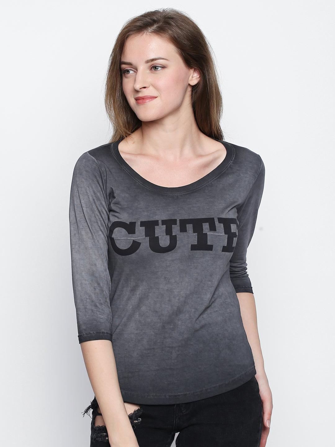 Black Printed Round Neck T-shirt - Znxclothing