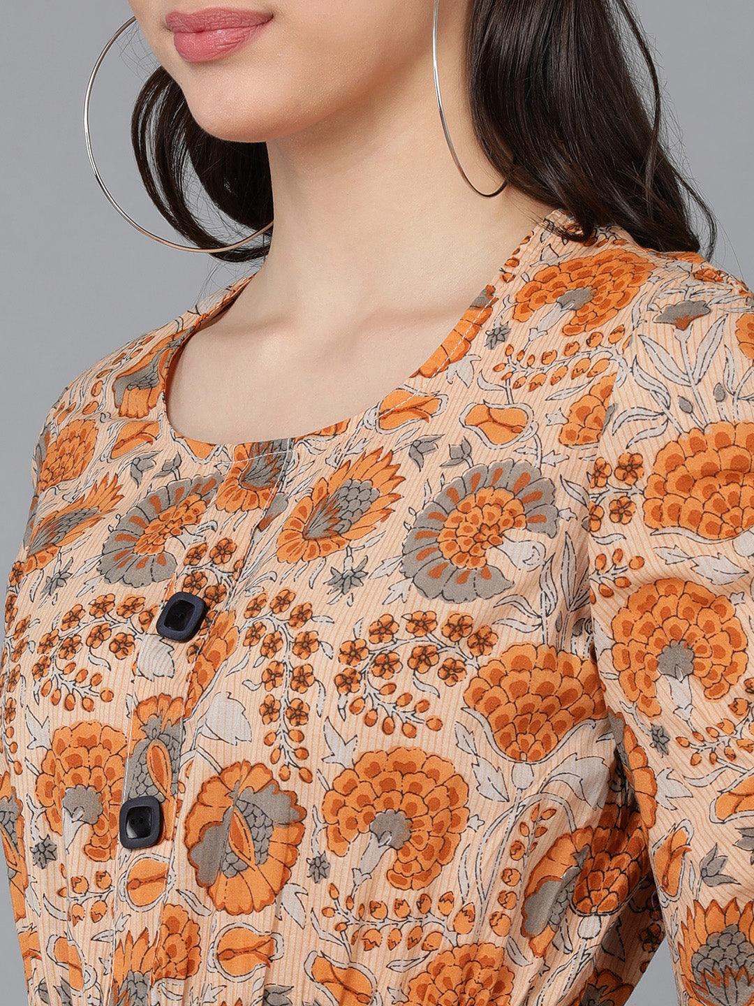 Yellow Printed Jumpsuit With Smocked Sleeve - Znxclothing