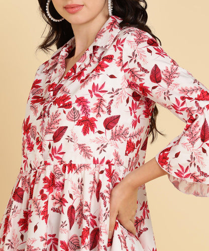 Pink Tropical Printed White Long Top - Znxclothing