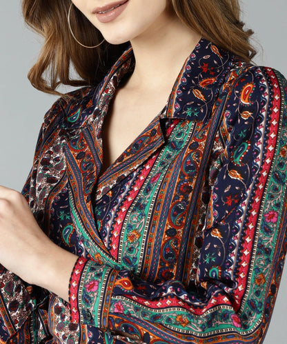 Znx Women Multi Color Geometric Printed Wrap Top - Znxclothing
