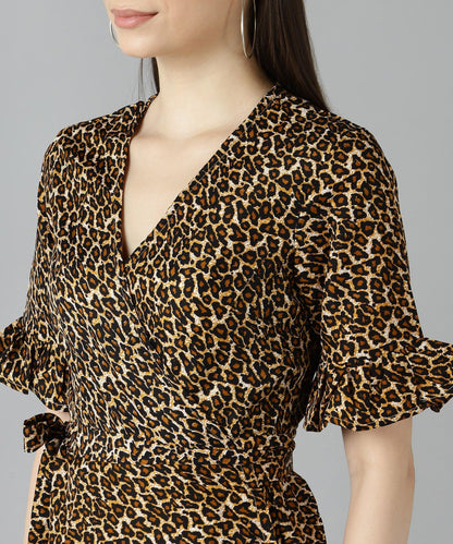 Znx Women Tiger Printed bell Sleeve Top - Znxclothing