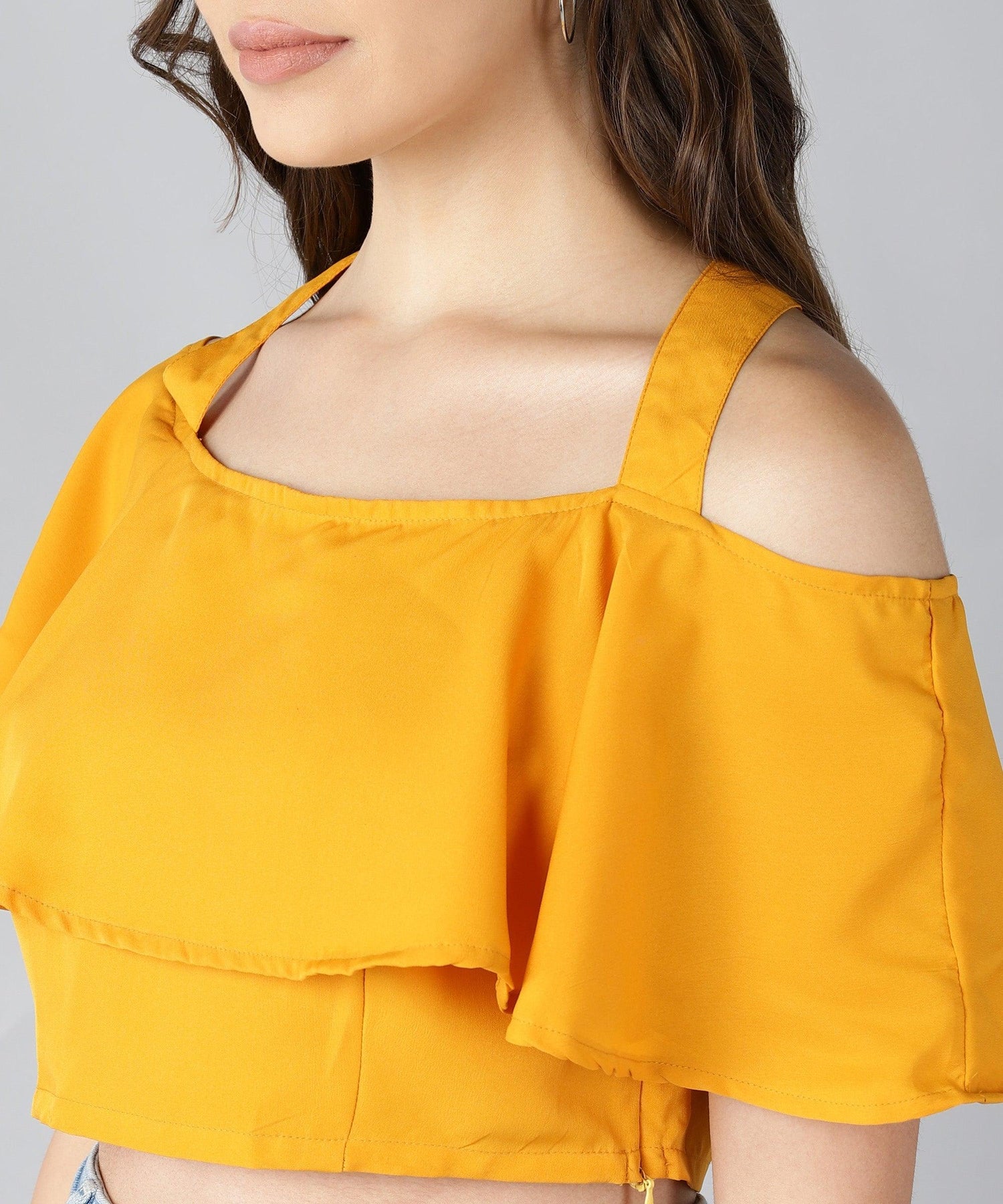 Women Shoulder Straps Yellow Solid Top - Znxclothing